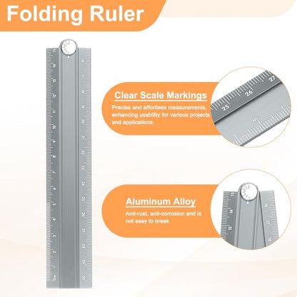 Generic Folding and Straight Ruler Kit 30/15cm Metric Aluminum Alloy Protractor Foldable Angle Wave Edge Rulers with Hollow Circle for Home Classroom Office, Gray - color: Gray
