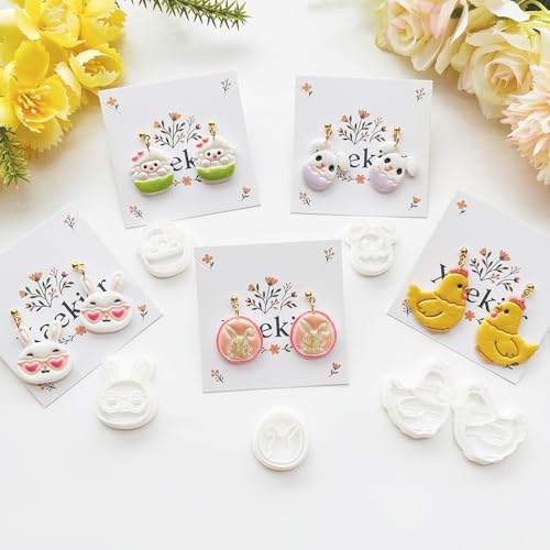 Easter Polymer Clay Cutters Set - 12pcs Sharp & Durable Bunny, Chick, Ice Cream & Egg Shapes for DIY Earring Jewelry Making, Soft Clay Crafts & Spring Holiday Supplies - color: 2K color