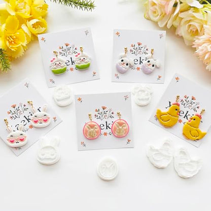 Easter Polymer Clay Cutters Set - 12pcs Sharp & Durable Bunny, Chick, Ice Cream & Egg Shapes for DIY Earring Jewelry Making, Soft Clay Crafts & Spring Holiday Supplies - color: 2K color