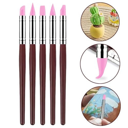 10 Pcs Silicone Clay Sculpting Tools Set, Double-Ended Dotting Tools & Silicone Brushes for Polymer Clay, Air Dry Clay, Pottery & DIY Crafting-Pink - color: 10Pcs-Pink