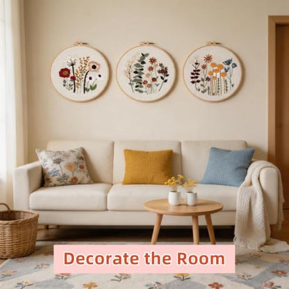 Herdiese Embroidery Kit for Beginners & Adults, 3 Floral Patterns & Hoop - color: Flower-E (3 Pack)