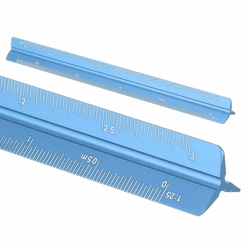 HARFINGTON Architectural Scale Ruler 7" Metric Aluminum Alloy Blue | Small Scale, Architect Triangular, Laser-Etched Blueprint, Drafting Ruler, for Architects Engineers - color: Blue, size: 7 Inch