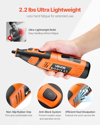 VEVOR 119-Piece Cordless Rotary Tool Kit, DC12V Portable Mini Power Rotary Tool, 28-Level Speed 5000-32000 RPM Multi-Purpose DIY Tools for Engraving, Sanding, Polishing, Carving, Cutting, DIY Crafts - style: 119PCS