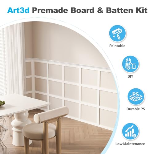 Art3d Pre-Cut Board and Batten Wainscoting Panel, Covers 10 ft, White - color: White - Style 3