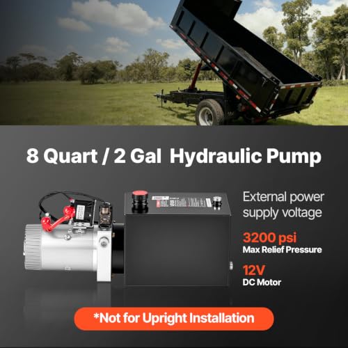VEVOR 8 Quart Hydraulic Pump, Single Acting Hydraulic Power Unit, 3200 PSI Max Relief Pressure, 0.91 GPM Flow Rate, DC12V 1.6KW Power Unit for Dump Trailer Car Lifting (Horizontal Installation) - size: 20.1×7.3×8.3 inch, style: Single Acting