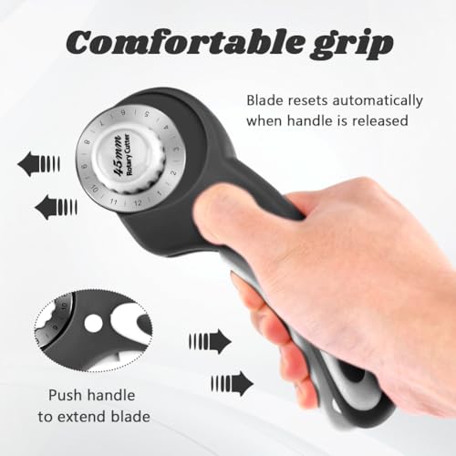 45mm Rotary Cutter for Fabric with 10pcs Replacement Blade, Rolling Fabric Cutter Crochet Edge Skip Stitch Blade for Quilting Crafts Sewing(COLOR:black)