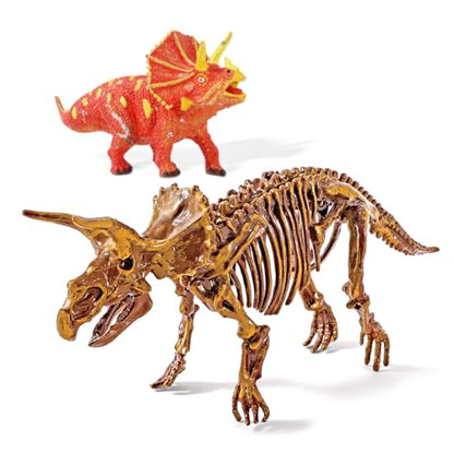 Dinosaur Triceratops Fossil Digging Kit for Kids 6+, 2-in-1 Dig & Build Educational Toy, Excavation Adventure with Paintable Model, Complete Paleontology Gift Set