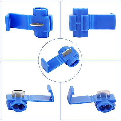 100pcs Solderless Quick Splice Snap Wire Connectors, 18-14 AWG Splice Connector (Cable Joiner), Blue Cold Pressed Insulated Electric Wire Crimp Connectors - color: Blue-100pcs
