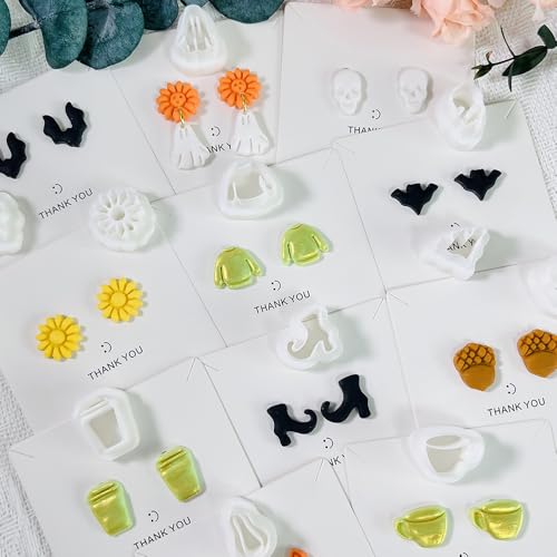 Xaekicr 12PCS Mini Halloween Clay Cutters for Polymer Clay Jewelry – Small Clay Earring Cutters, Fall Pumpkin Coffee Boot Shapes, Polymer Clay Tools & Molds Kit - color: 2F color