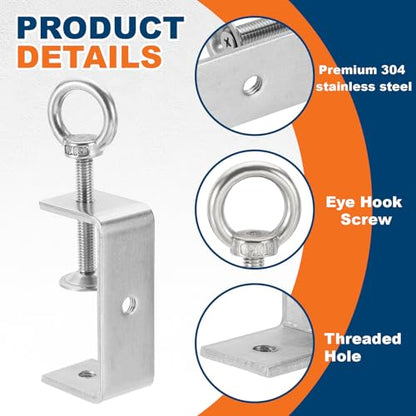 HARFINGTON 2 Pcs 304 Stainless Steel C Clamps 75mm Square Mini Tiger Clamp Adjustable Heavy Duty Metal U Clip with Eye Hook Screw for Woodworking Welding Mounting, Silver - size: 75mm