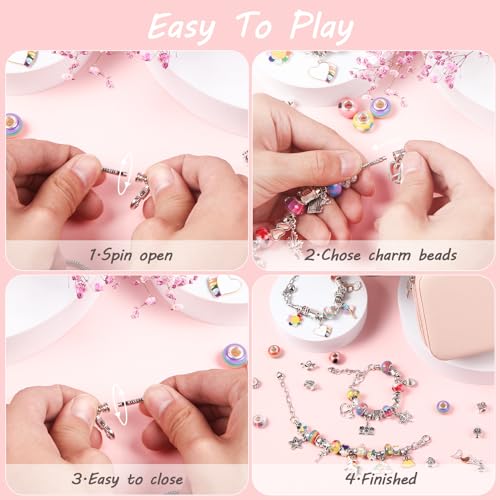UFU Charm Bracelet Making Kit, Jewelry Making Kit Craft Gift for Girls 5 6 7 8-12, A Sweet Birthday Gift to Inspire Imagination & Creativity, with Portable Jewelry Box - color: D-Blue-1