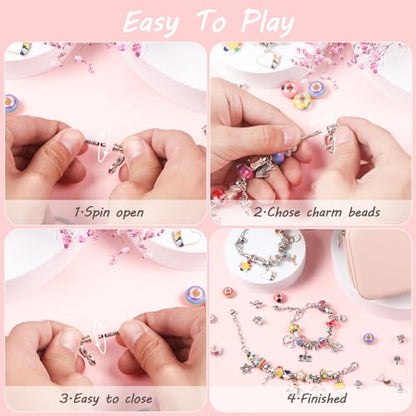 UFU Charm Bracelet Making Kit, Jewelry Making Kit Craft Gift for Girls 5 6 7 8-12, A Sweet Birthday Gift to Inspire Imagination & Creativity, with Portable Jewelry Box - color: D-Blue-1