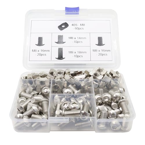 120Pcs 4040 Aluminum Extrusion Hardware Kit - M8 T Slot Nuts & Bolts 10Pcs M8x14, 40 M8x16, 10 M8x18, 60Pcs 40 Series M8 Drop-in T Nuts, Compatible with 4040 4080 Extrusion Accessories - style: 40 Series Type Silver
