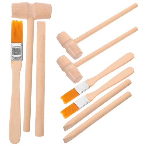 BESTonZON Dinosaur Excavation Toy Kit for Kids 12 Wooden Hammers 3 Chisels 3 Brushes Stem Science Learning Tools for Digging Blocks and Pretend Play 5.51 X 1.57 X 3.14 in