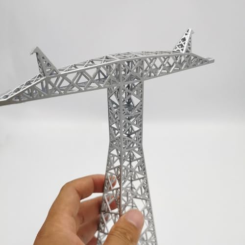 Miniature Electric Transmission Tower Model, 10.7 inch Height, T-Shaped Design, Silver ABS Construction