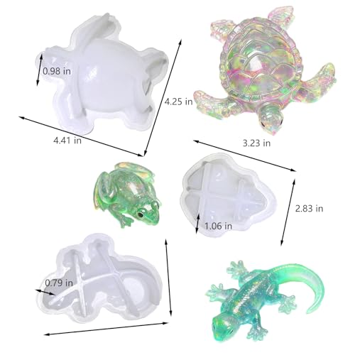 3PCS Animal Resin Molds Mold Set,3D Turtle Frog and Lizard Resin Silicone Molds for Soap,Unique Ocean Animal Candle Molds,Epoxy Resin molds for Desktop Ornament,DIY Modeling Clay,Plaster - color: Turtle Frog and Lizard 3PCS