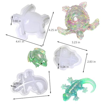 3PCS Animal Resin Molds Mold Set,3D Turtle Frog and Lizard Resin Silicone Molds for Soap,Unique Ocean Animal Candle Molds,Epoxy Resin molds for Desktop Ornament,DIY Modeling Clay,Plaster - color: Turtle Frog and Lizard 3PCS