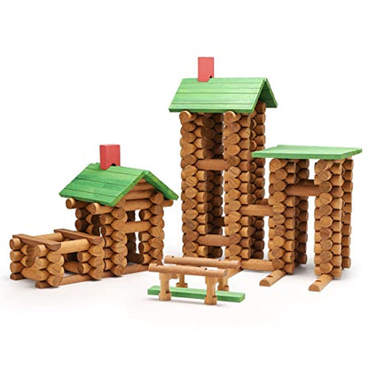 SainSmart Jr. 300 PCS Wooden Log Cabin Set Building House Toy for Toddlers, Classical STEM Construction Kit Compatible with Lincoln Logs for 3+ Kids - style: 300 PCS