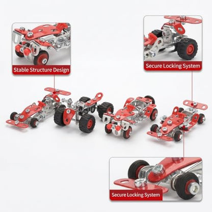 Ferthor Fun Racing Car STEM Toy Sets for Boys Ages 8-12, Metal Building Kit,STEM Building Toys for Boys Age 8-12,Roadster Red Vehicle Car Model for Kids 8 9 10 11 12-16 Years Old（265PCS）