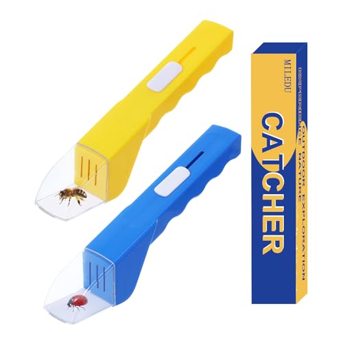 2Pcs Small Animals Catcher Quick Release Humane Catching Tool Clear Contactless Observer Kids Adults Nature Exploration Container to Capture Butterflies, Bees, Spiders, etc (Yellow+Blue) - color: Yellow+blue
