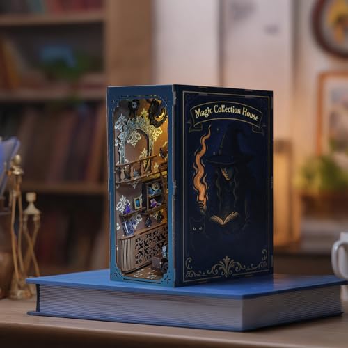 DIY Book Nook Kit Magic - Wizard and Cat Book Nook Kits for Adults, 3D Wooden Puzzle Miniature Fantasy Witch Potion Room Theme Bookshelf Decor, Creative DIY Craft for Teens - style: Magic Collection House