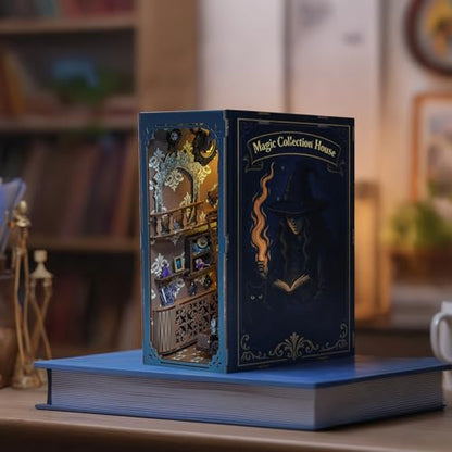 DIY Book Nook Kit Magic - Wizard and Cat Book Nook Kits for Adults, 3D Wooden Puzzle Miniature Fantasy Witch Potion Room Theme Bookshelf Decor, Creative DIY Craft for Teens - style: Magic Collection House