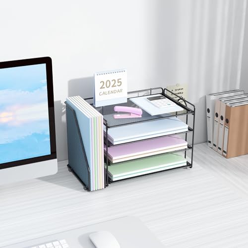 Spacrea 4-Tier Paper Organizer for Desk with File Organizer - color: Black