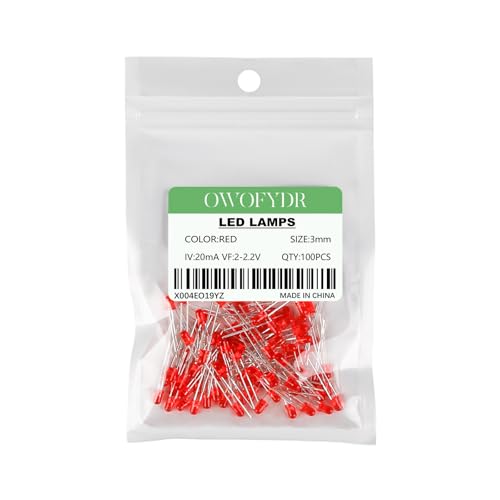 100-Pack 3mm Red Diffused LED Diodes, 2.0-2.2V 20mA - color: RED, size: 3MM