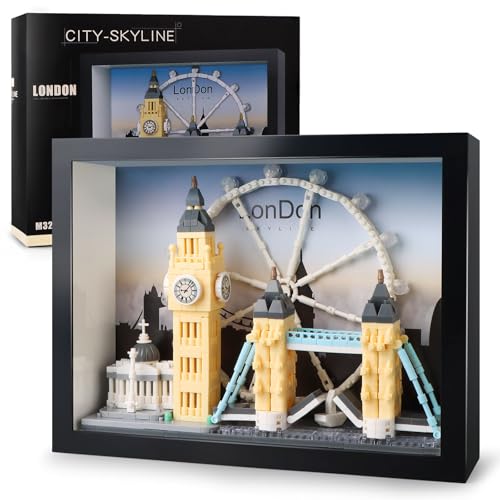 Vziimo London City Skyline Micro Building Set, World Famous Architecture Model 3D Wall Art Home Office Décor Display, Landmarks London Bridge Gift Toy for Adults Kids 12+ (1111PCS) - style: London Skyline Set