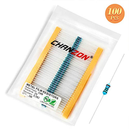 Chanzon 100pcs 1/4W (0.25W) 2.7K Ω ohm Metal Film Fixed Resistor - size: [1-4ZC07] 2.7K ohm