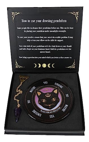 Ebros Gift Wicca Sacred Symbols Astrology Constellation Mystic Mog Black Feline Cat Pendulum Divination Kit Destiny Or Decision Maker Aid Home Decor Accessory