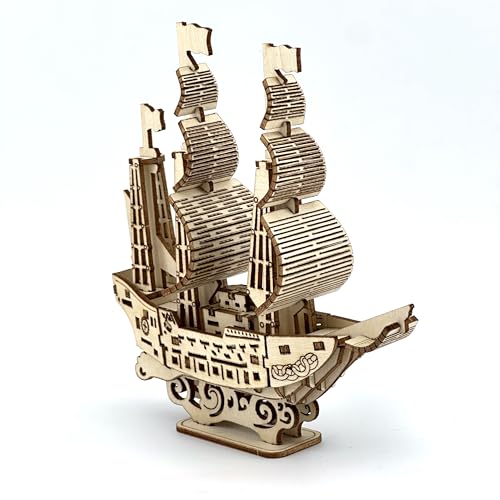 Wooden 3D Sailboat Puzzle Model Kit DIY Ship 3D Jigsaw Puzzles - color: Sailing Boat Puzzle D