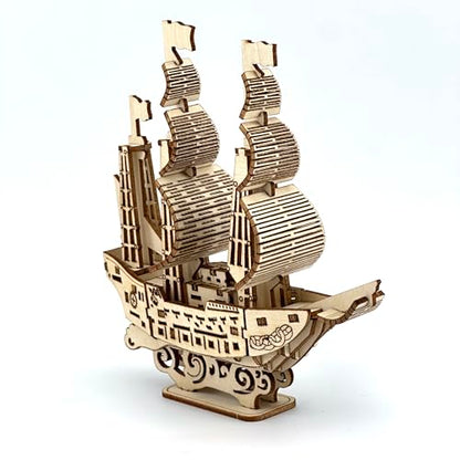 Wooden 3D Sailboat Puzzle Model Kit DIY Ship 3D Jigsaw Puzzles - color: Sailing Boat Puzzle D