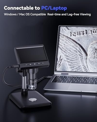 AOPICK Digital Microscope, Coin Microscope with Light Adjustable Brightness 4.3" HD LCD Screen, 1000X Zoom PC View, Compatible with MacOS & Windows - Black - color: Black