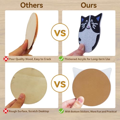 Vcekract 6 Pcs Cat Diamond Art Coasters Kit for Adults - color: Cat Coasters