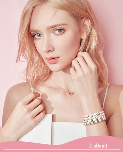 ClaBead Bracelet Making Kit - 3200Pcs Clay Beads With Gold and Letter Beads for Friendship Bracelets (Cute Pink) - color: Cute Pink
