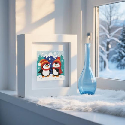 DOODLREAM Christmas Penguins DIY Punch Needle Embroidery Kit for Adult Beginner, 9.4" Snow Mountain Animal Punch Stitching Craft Set for Starter with Frame,Fabric Pattern,Threader, Yarn, Pinch Needle - color: Penguins