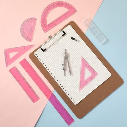 Zonon 7 Pcs Geometry Set with Drawing Compas, 6&4 Inch Protractors, Pink - color: Pink