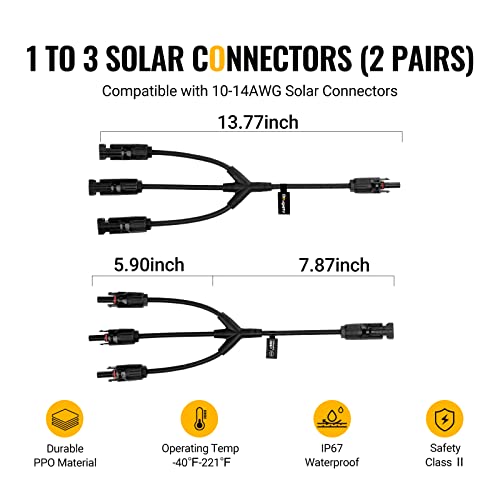 BougeRV Solar Y Connectors 1 to 3 Solar Parallel Connectors, 2 Pairs - size: 2 Pairs M/FFF and F/MMM