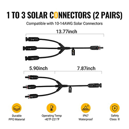 BougeRV Solar Y Connectors 1 to 3 Solar Parallel Connectors, 2 Pairs - size: 2 Pairs M/FFF and F/MMM