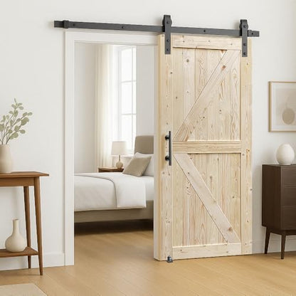 S&Z TOPHAND® 46in x 84in Unfinished British Brace Knotty Barn Door with Sliding Hardware Kit/Solid Wood/Sliding Door/Double Surfaces/A Simple Assembly is Required - size: 46x84in