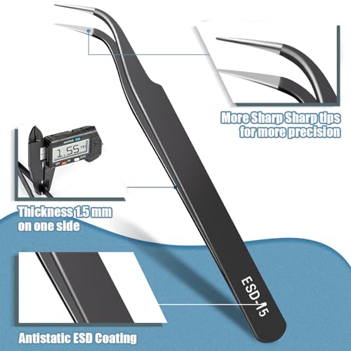 6 Pcs Precision Tweezers Set, Anti-Static Stainless Steel Craft