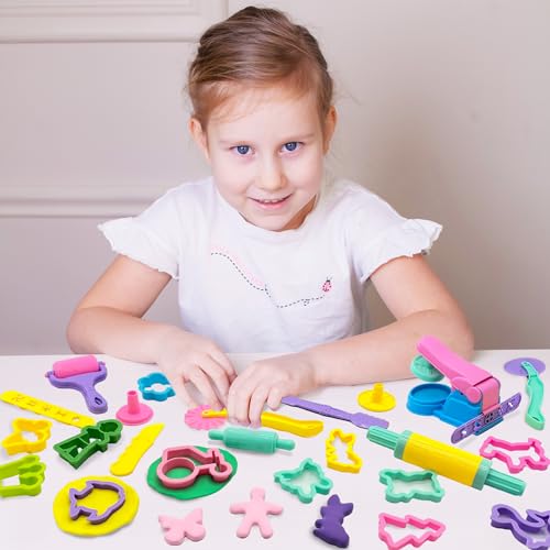 Dough Tools 36pcs Dough Play Tools Set for Kids with Dough Cutters,Roller,Rolling Pins,Dough Extruder
