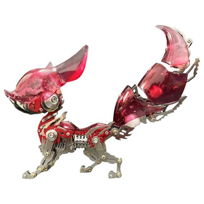 Mechanical Fox Model Kit | 3D Metal Puzzle for Adults | Articulated Alloy and Steel Construction | Movable Joints | LED Light | DIY Assembly Model | Display Ornament and Gift (Red) - color: Red