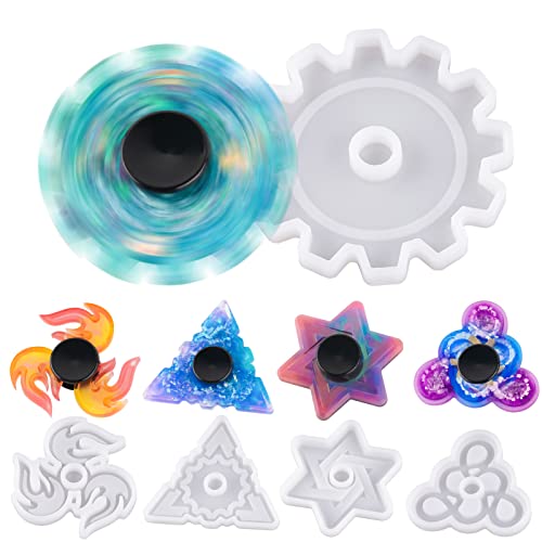 NiArt DIY Fidget Spinner Silicone Mold Kit, 5 Epoxy Resin Molds 10 Bearings, Stress Relief Casting Toy Gift for Adults, Create 10 Custom Spinners for Arts Crafts Home Decor - size: 5 Molds (A) + 10 BLACK Bearings