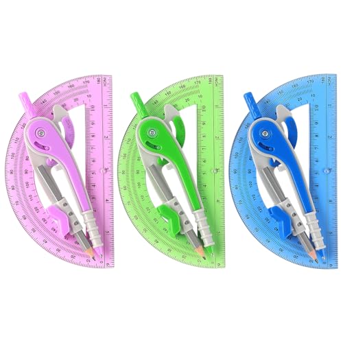 ZZTX 180-Degree Protractor and Compass Set 3 Colors