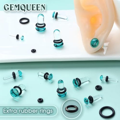 GEMQUEEN 24 Pcs 0.5mm Increments Glass Ear Stretching Kit Hypoallergenic - color: Blue, size: 24pcs|1.6mm-7mm(14g-1g)