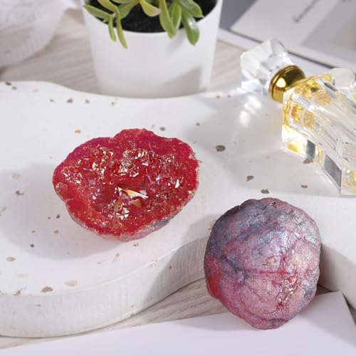 moonsix Pack of 2 Titanium Coated Angel Aura Quartz Geode, Red - color: Red