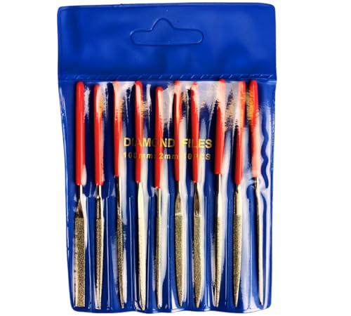 10 Piece Mini Diamond Files Set | 100mm (4") x 2mm | Diverse Shapes | PVC Gripped Handles | Essential for Lapidary Artists & Jewelers - size: 4" (10 Piece)