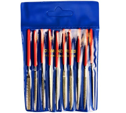 10 Piece Mini Diamond Files Set | 100mm (4") x 2mm | Diverse Shapes | PVC Gripped Handles | Essential for Lapidary Artists & Jewelers - size: 4" (10 Piece)
